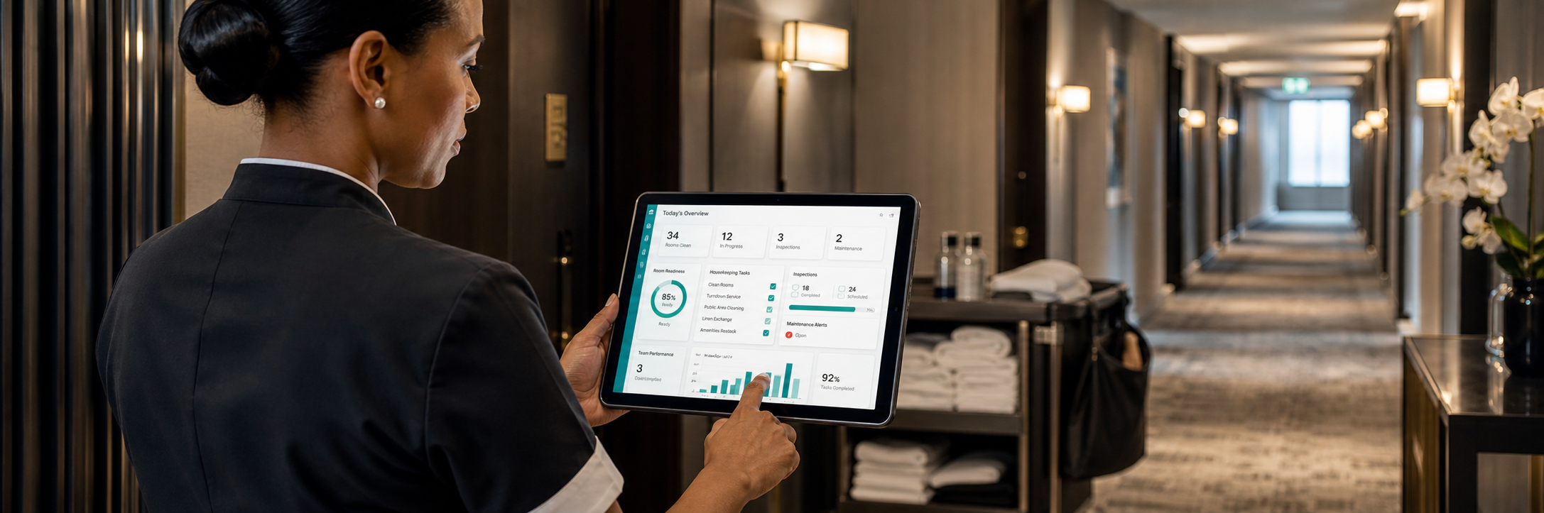 Hotel housekeeping supervisor using the Digiclean operations dashboard