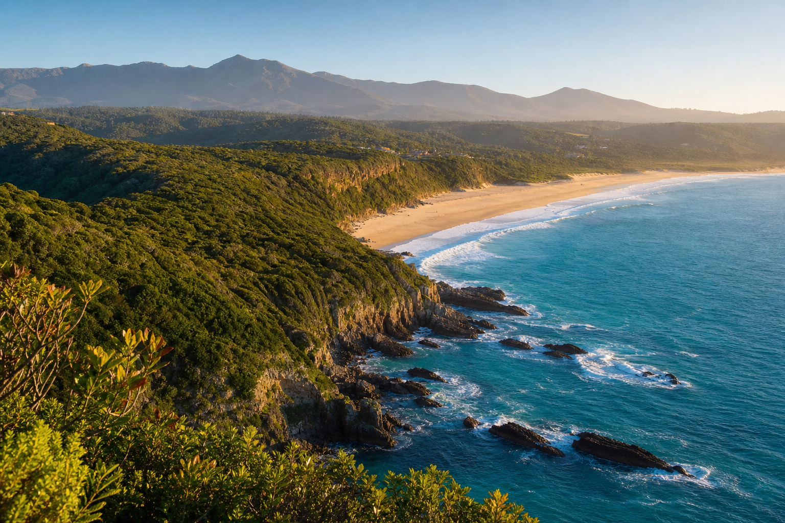Lush Garden Route coastline and turquoise ocean